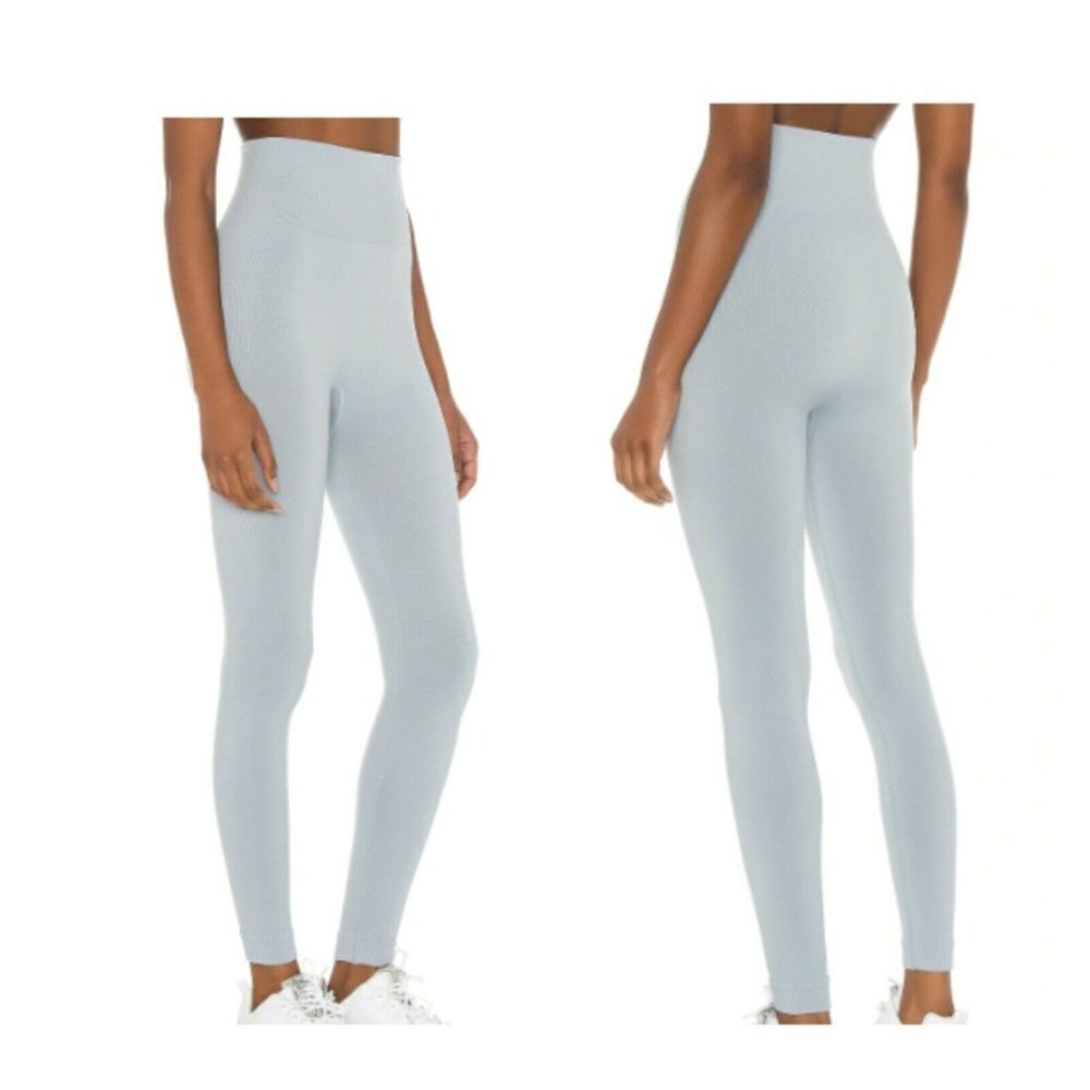 NWT WeWoreWhat Women's Seamless Leggings Ribbed Stretch Pearl Blue Active $98 L